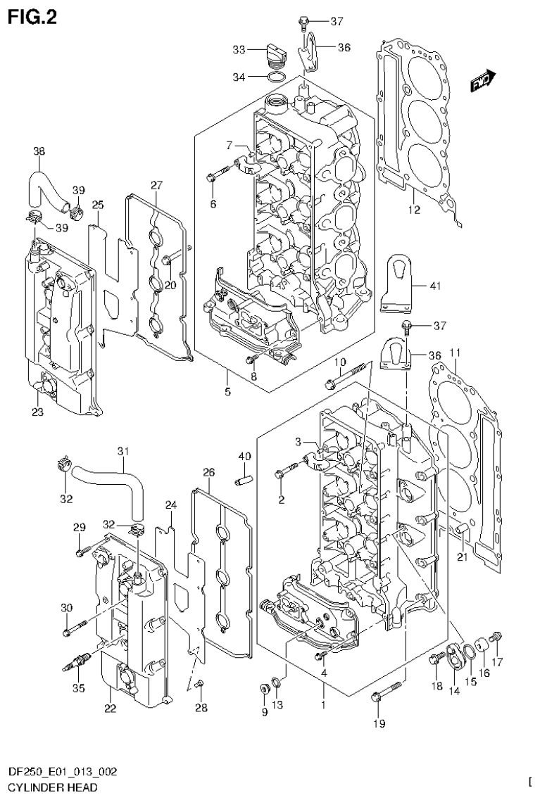 Suzuki DF200T, DF200Z, DF225T, DF225Z, DF250T, DF250Z CYLINDER HEAD (DF200T E40) parts diagram